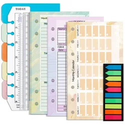 Caderno de papel de folhas soltas a6, 6 furos, recarga de folhas soltas, planejador mensal semanal, página de orçamento, papelaria