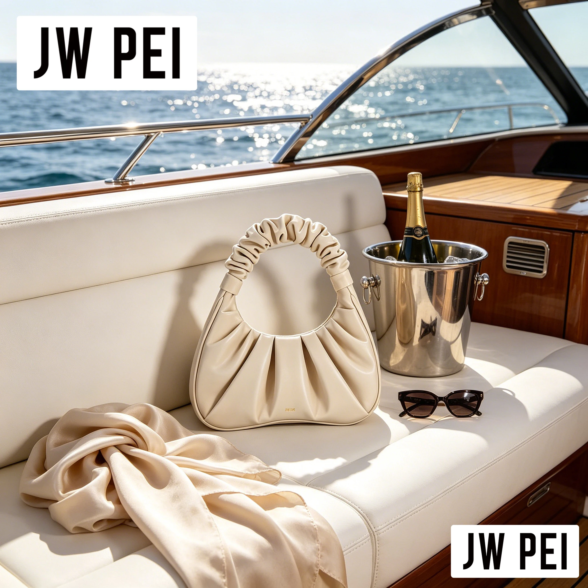 JW PEI Ruched Cloud Hobo Bag Women Soft PU Leather Pleated Underarm Handbag Fashion Ruched Handle Shoulder Purse Daily Commute B
