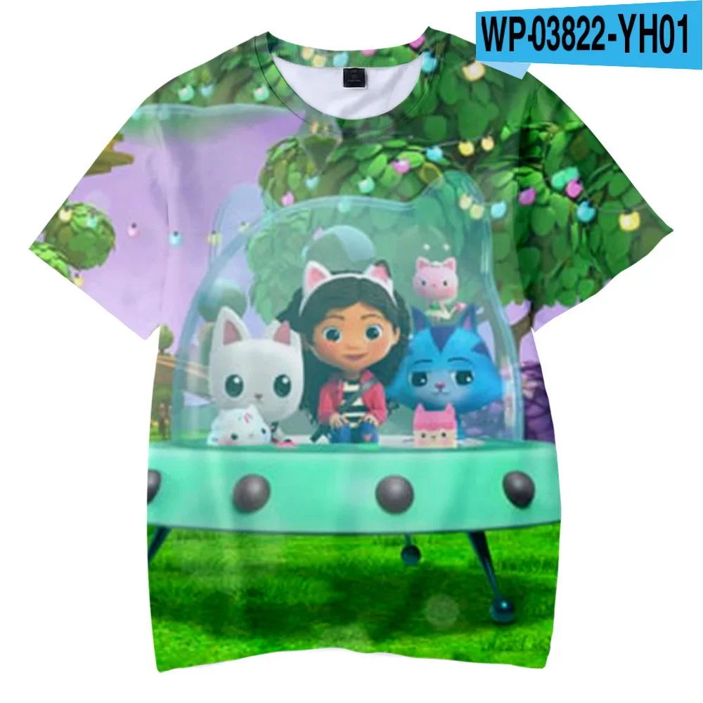 Anime Gabbys Dollhouse 3D Print Streetwear para Meninos e Meninas, Moda Casual Bonito, Camiseta extragrande, Crianças Tees, Tops Roupas