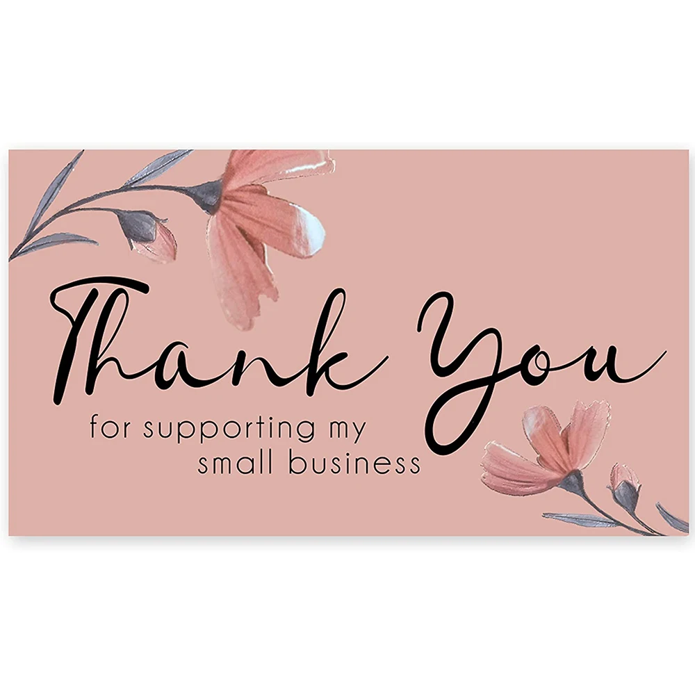 10-30pcs Thank You For Supporting My Small Business Cards Premium Peachy Blush Design With Raised Flowers