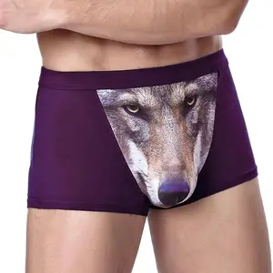 Atmungsfreie Modal -Stoff -Boxer -Shorts von Männern, nur 3D -gedruckter Wolf, Adlerkopf, flache Hosen, mittlere Taille 6 Hauptverkaufsmodalunterwäsche - №4