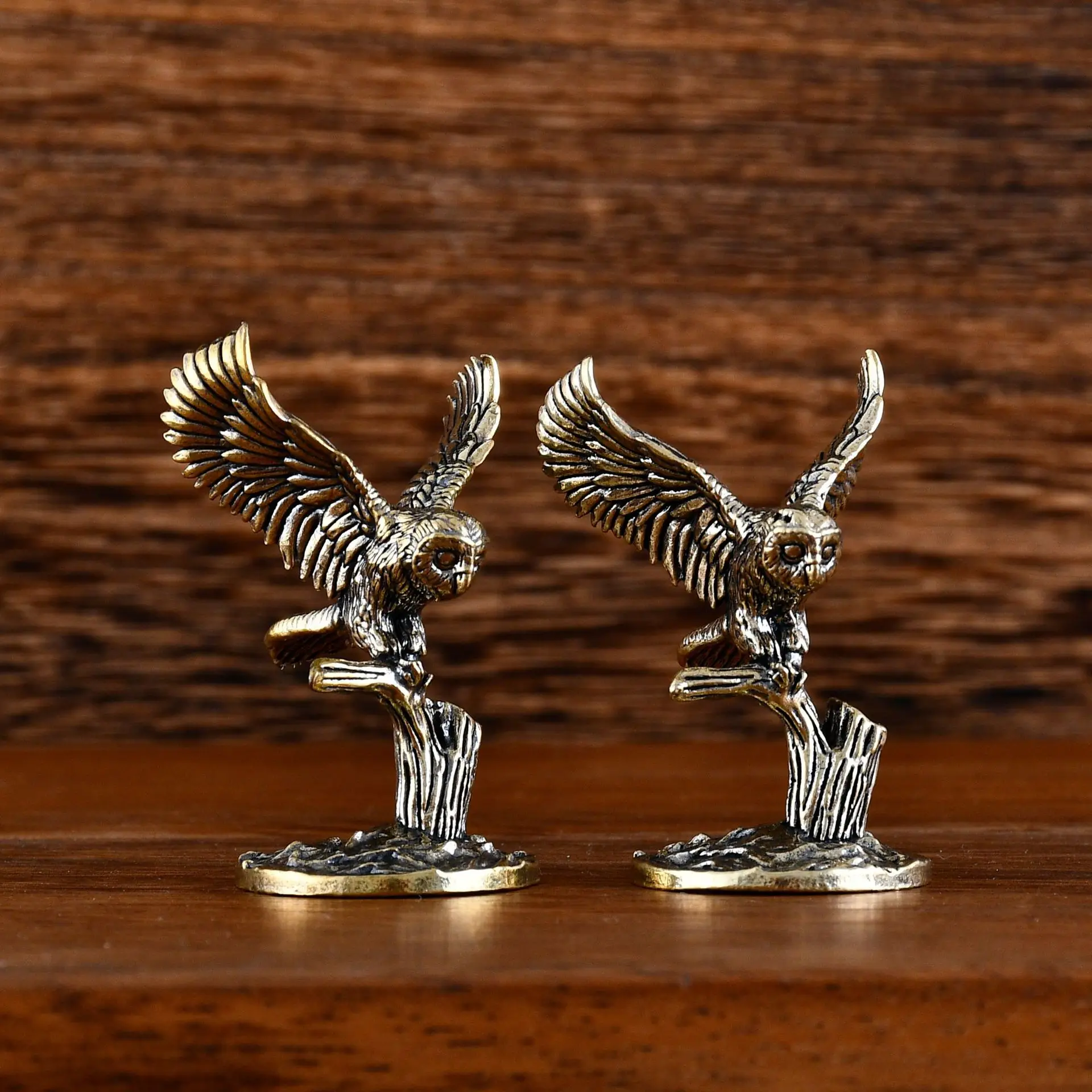 

Antique Solid Brass Tree Owl Miniature Figurines Retro Copper Animal Tea Pet Desktop Ornament Decor Crafts Animal Figurines