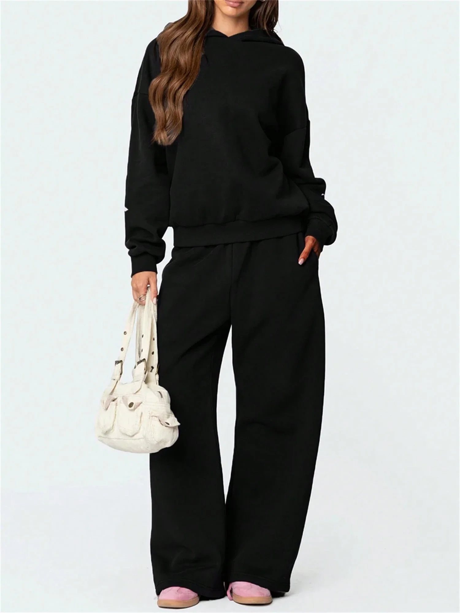 

Women's Oversized Bow Print Hoodie And Wide Leg Pants 2 Piece Set Casual Lounge Sportswear