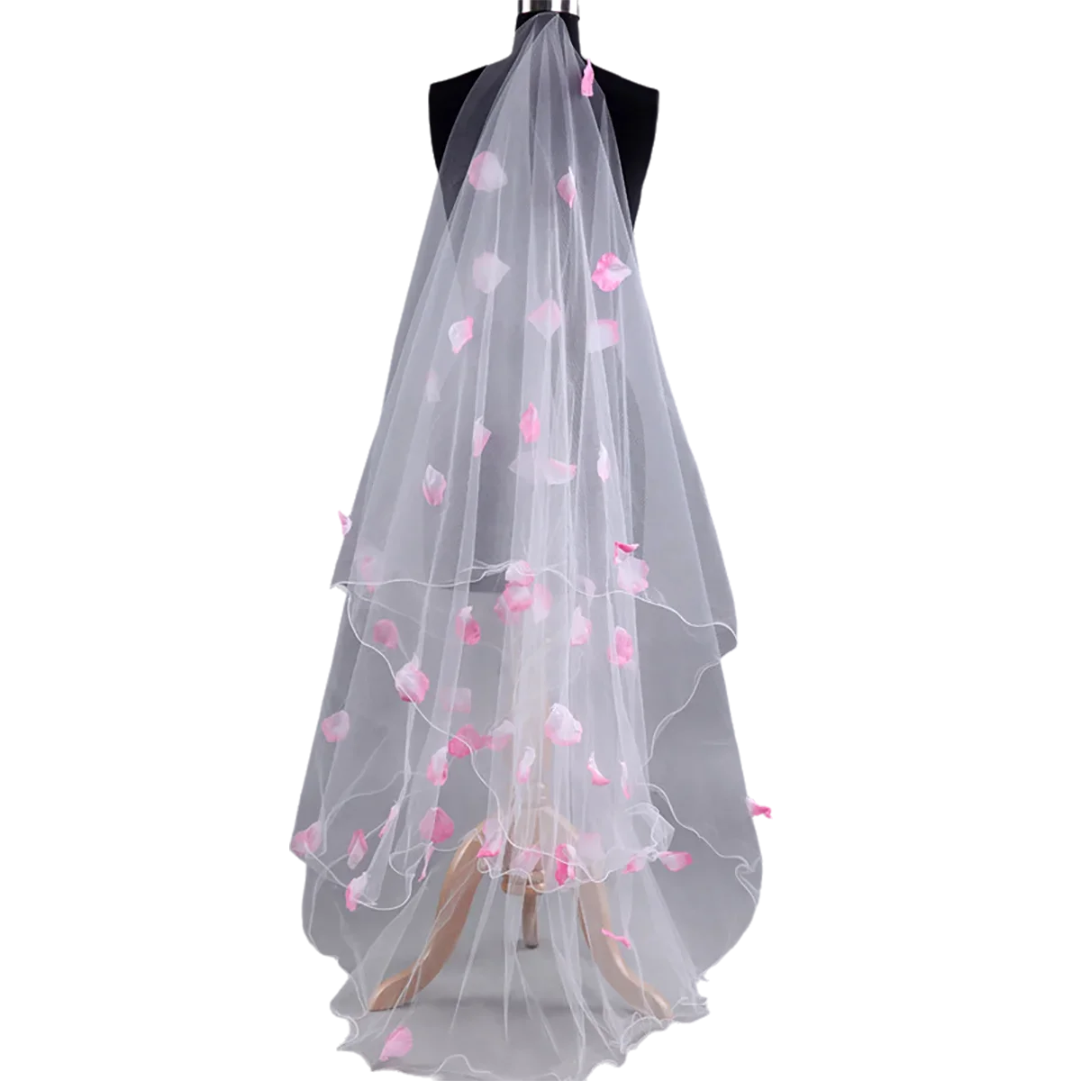 Long Bridal Veil Romantic Wedding Veils Ivory Lace Floral Tulle 118in Charming Elegant Cathedral Veil Color Flowers