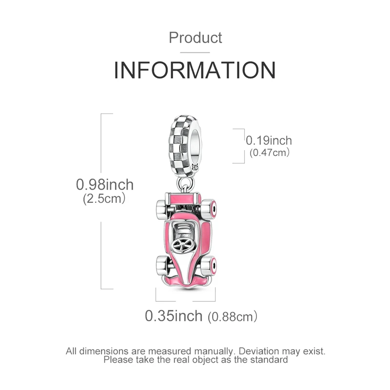 925 Sterling Silber Charms Perle CZ Zirkon Rosa Kart Anhänger DIY Schmuck Geschenk für Frauen – Detail 4