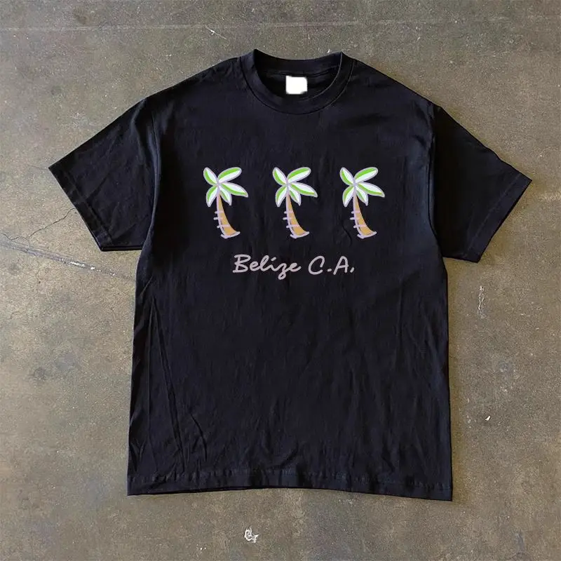 

Été 2025 Pur Coton Américain Rétro Cocotier Lettre Футболка Ample À Manches Courtes Imprimé Col Rond Pour Hommes Et Femmes