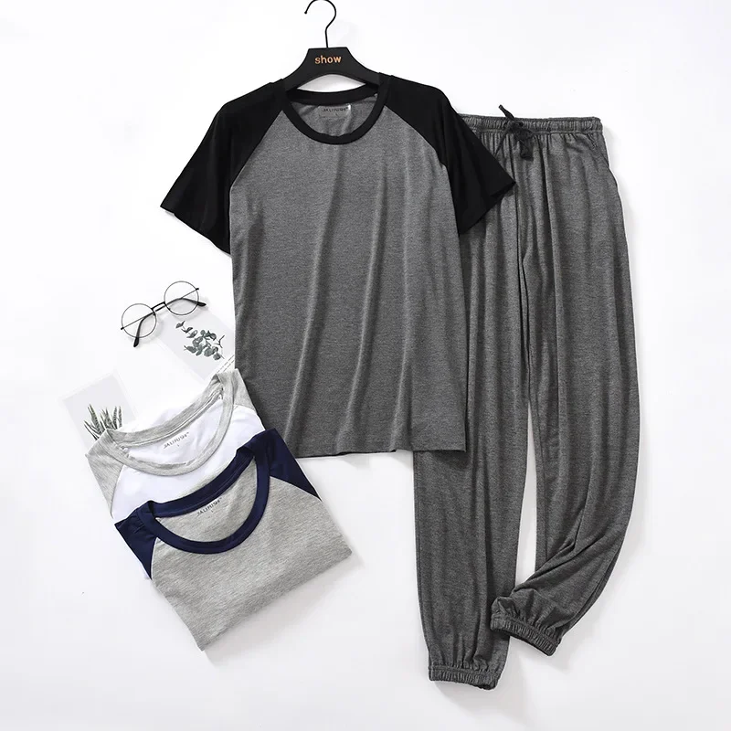 Pijama japonés de primavera y verano para hombre, traje modal, pantalones de manga corta, costuras finas, talla grande, servicio doméstico holgado