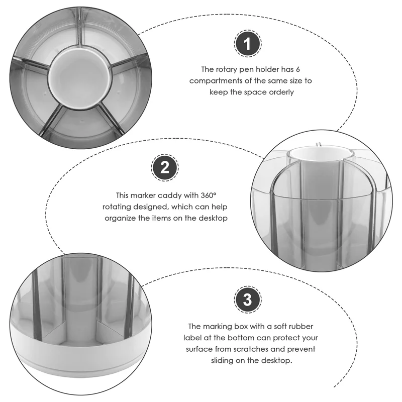 AED7-1 Uds. Para organizador de cosméticos de escritorio, portalápices giratorio de 360 grados para pinceles, marcadores de crayón, color blanco
