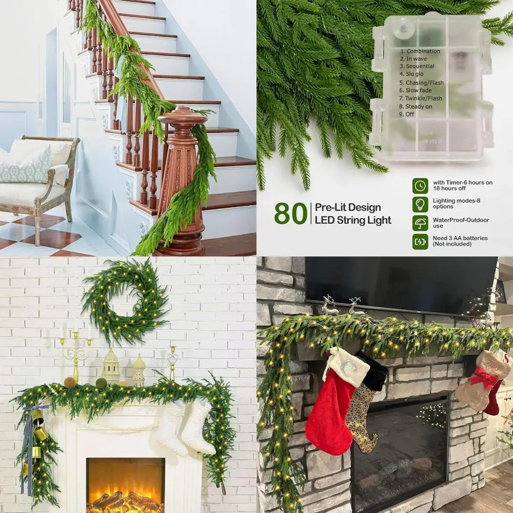 

Рождественская гирлянда из искусственного кедра с предварительной подсветкой, 9 футов для декора камина, лестницы и дверного проема