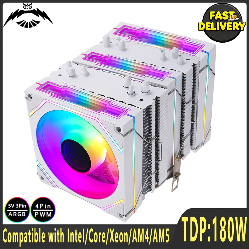 Black/White Knight Twin Towers 6 Heat Pipe Coolers CPU Fan 90MM 4pin/PWM Compatible LGA1700 1200 1851 115x 2011 AM4 AM5 X99 2066