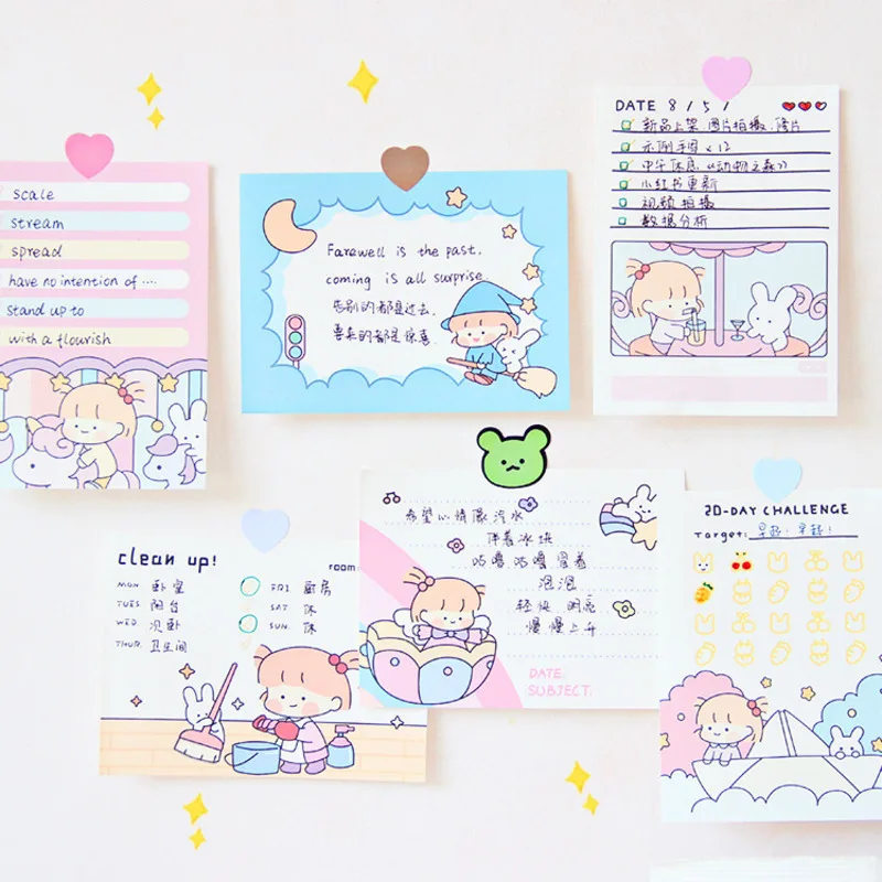 Ins Cartoon Cute Rabbit Girl Memo Pad Funny Notepad Student Study Plan Note Message Paper School Supplies Stationery 50 Sheets