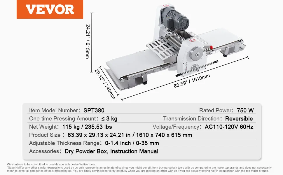 VEVOR 15.7 นิ้ว 19.7 นิ้ว Commercial Dough Sheeter เครื่อง REVERSIBLE พัฟ Pastry Sheeter และ Fondant Roller สําหรับเบเกอรี่ขนมอบ