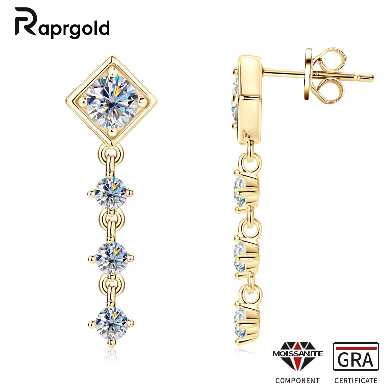 

RAPRGOLD Moissanite Long Tassels Chains Stud Earrings For Women 925 Sterling Silver Hanging Earring Luxury Wedding Jewelry Gifts