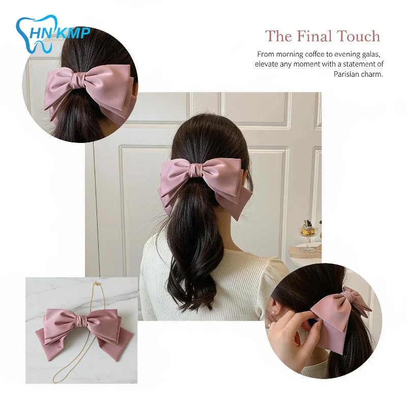 Solid Black Big Satin Hair Bow Clips, Multi Layer Non Slip Hair Accessories for Girls Back To School Surprise Gift