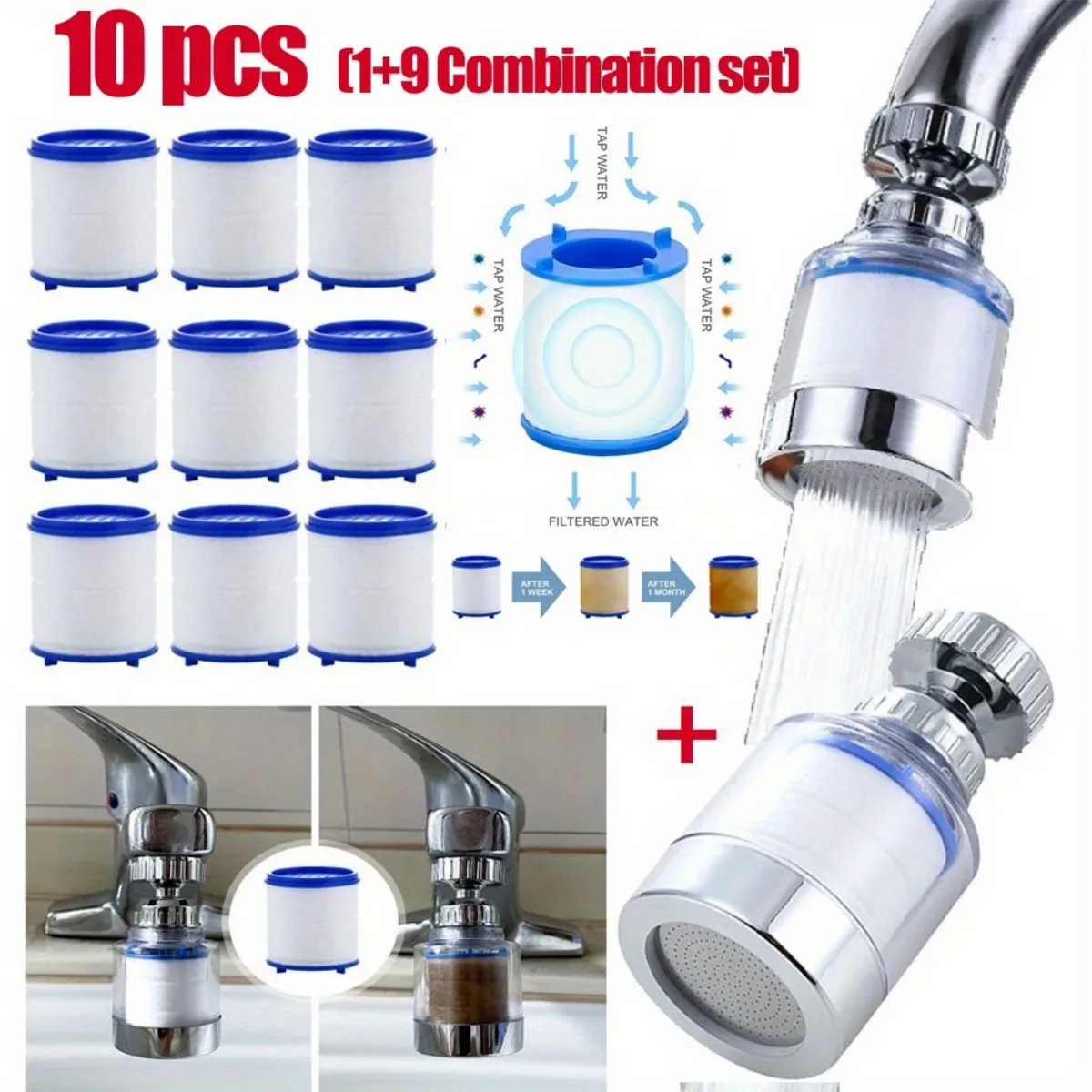 Clean Faucet Set, Rotary Faucet Water Filter Extender, Household Bathroom Water Filtration System