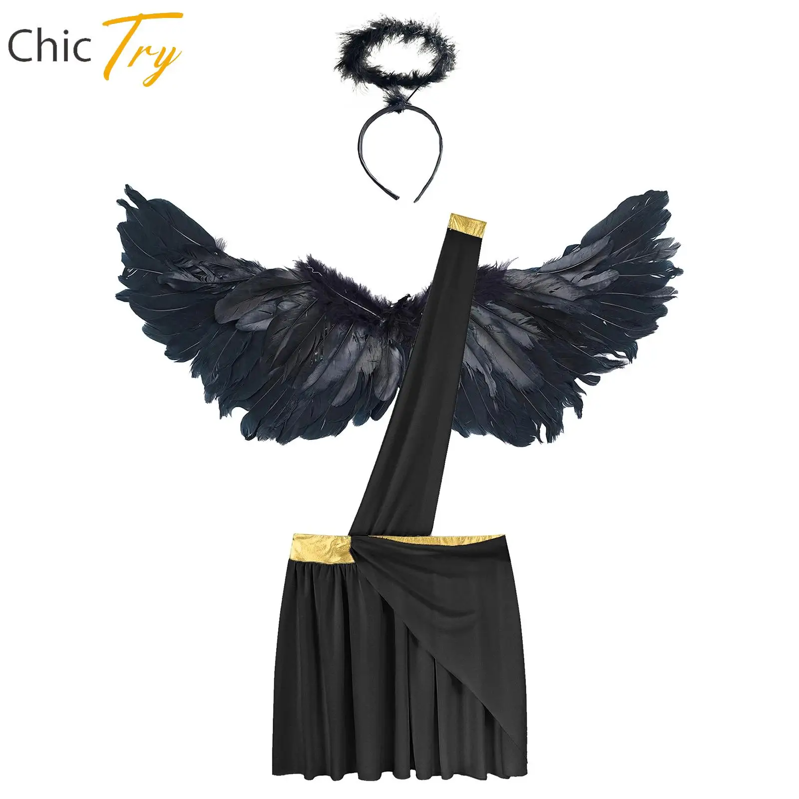 

Halloween Angel Cosplay Costume for Mens Skirts with Wings And Hair Hoop Set for Christmas Carnival Costume Rave Party Clubwear