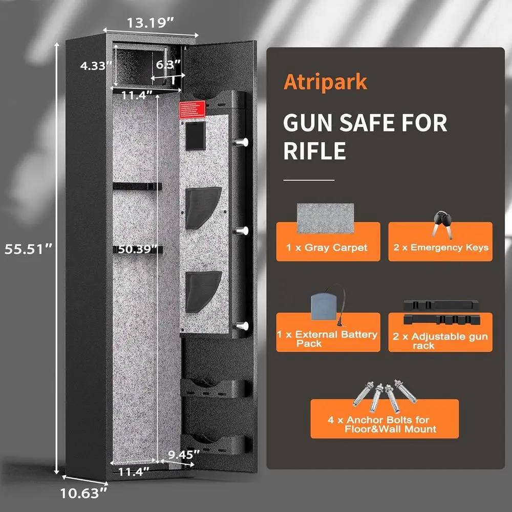 Fingerprint Access Large Gun Safe for Rifles and Pistols with Electronic Lock and Storage Racks