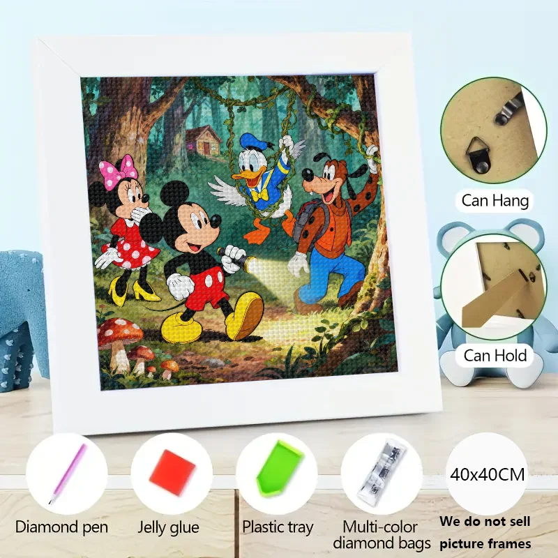 

5D полный дрель DIY комплект алмазной живописи, Дисней Микки Маус Минни Дональд Дак Гуфи Лесные приключения Сцена, 40x40 СМ Мультфильм Ча
