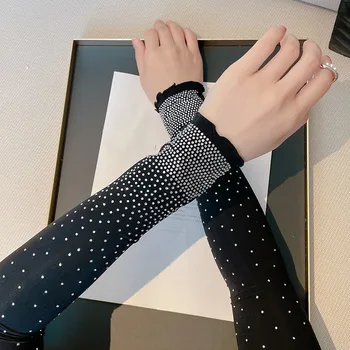 Light Luxury High Elastic Hot Diamond Galaxy Bright Sunscreen Sleeves Women Driving Thin Ice Sleeves Celebrity Style Arm Sleeves
