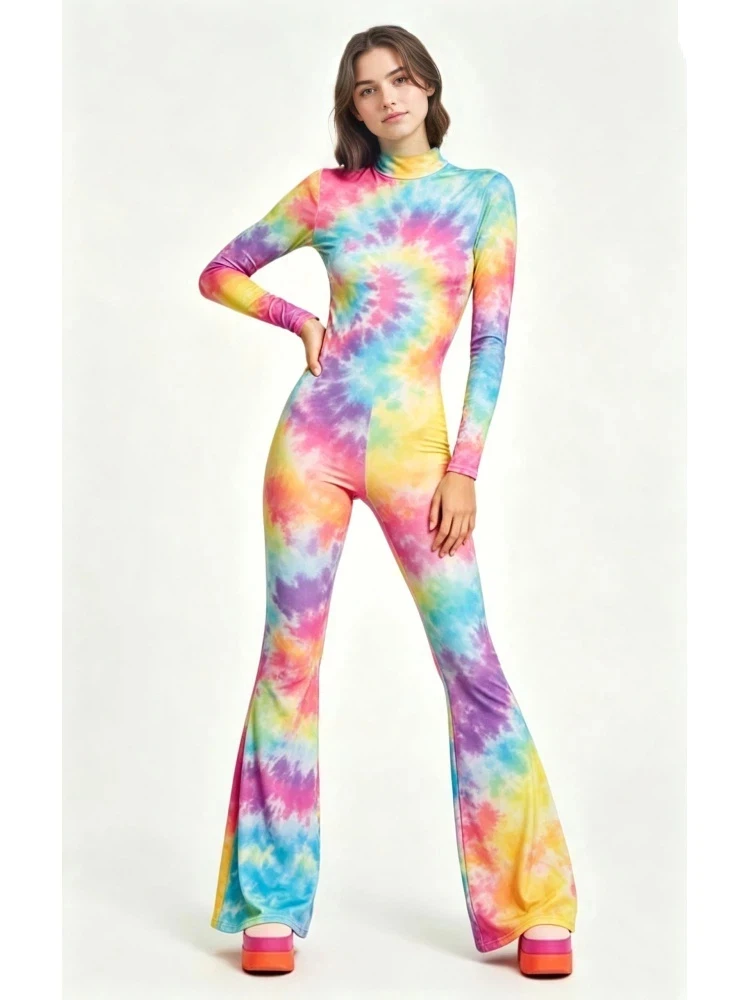 Damen-Jumpsuit mit ausgestellten Schlaghosenbeinen, geometrischem Schmetterlings-Skelett-Muster, figurbetont, Catsuit, Festival-, Rave-, Halloween-Cosplay-Outfit – Detail 18