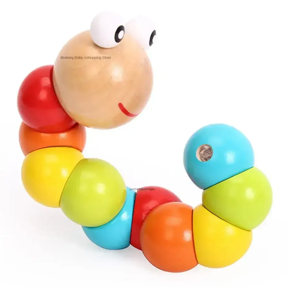 Kids Montessori Materials Wooden Education Toys Baby Fingers Flexible Training Twisting Worm Puzzle Math Toy for 1 2 3 Years Old