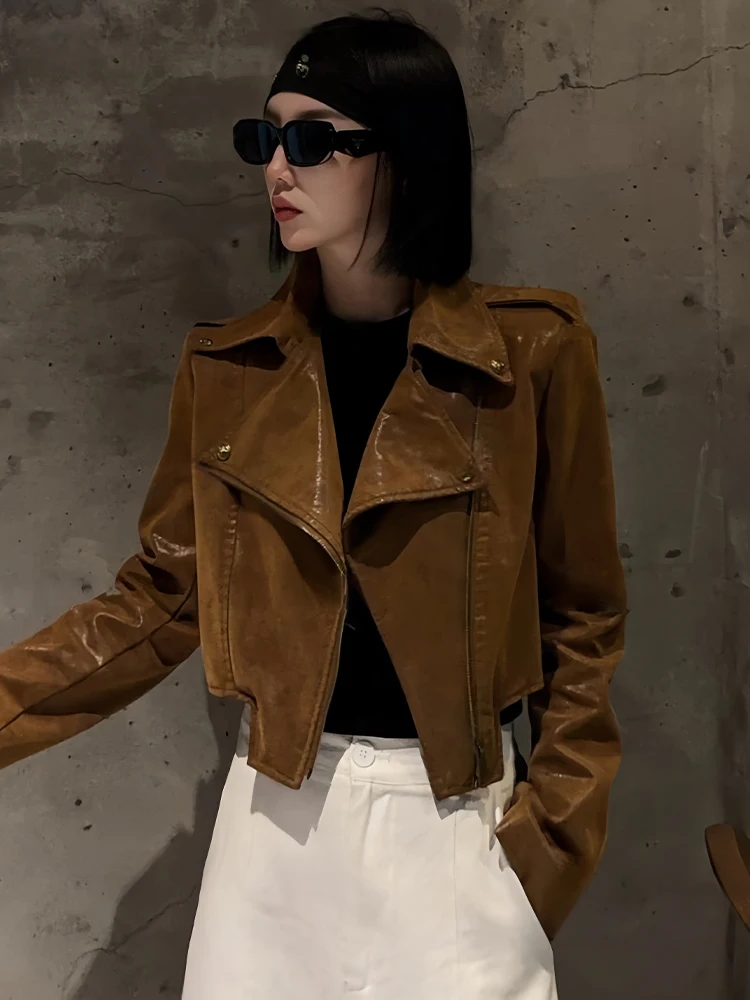 ملابس خارجية نسائية من الجلد من Faionable ملابس خارجية كورية لخريف 2025 معطف فضفاض مناسب للعمر-Defng فرنسي