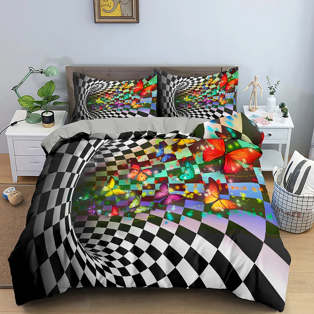 3D Geometric Duvet Cover King/Queen SizeThree-dimensional Bedding Stereoscopic Dense Cuboid Abstract Art Polyester Quilt Cover