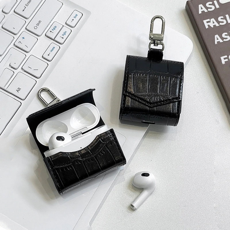 Crocodile Skin Pattern Key Chain Wireless Earbuds And Wired Earphone Storage Bags Earphone Case Cover For AirPods 1 2 3 4 Pro