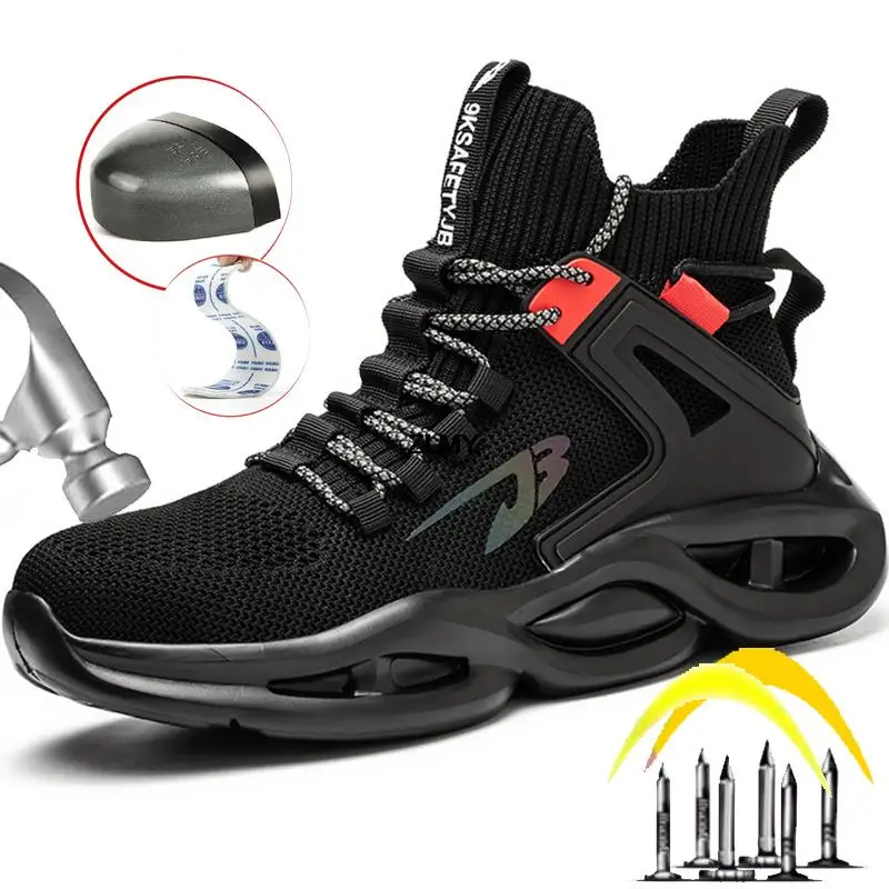 Lightweight Safety Shoes for Man Steel Toe Sneakers Breathable Work Security Boots Men Anti-stab Anti-smash Protective Footwear