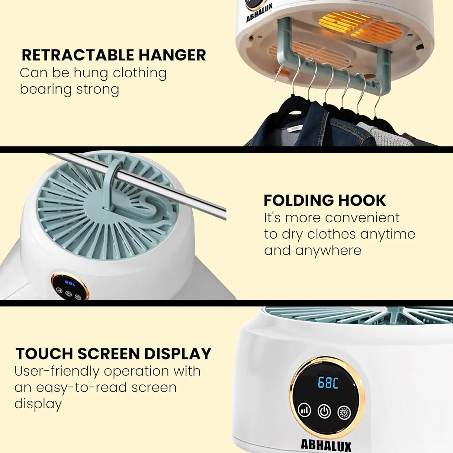 مجفف ملابس صغير محمول، مجفف كهربائي مدمج للشقق والسفر، سريع الجفاف مع مؤقت قابل للتعديل والعناية بالتجاعيد