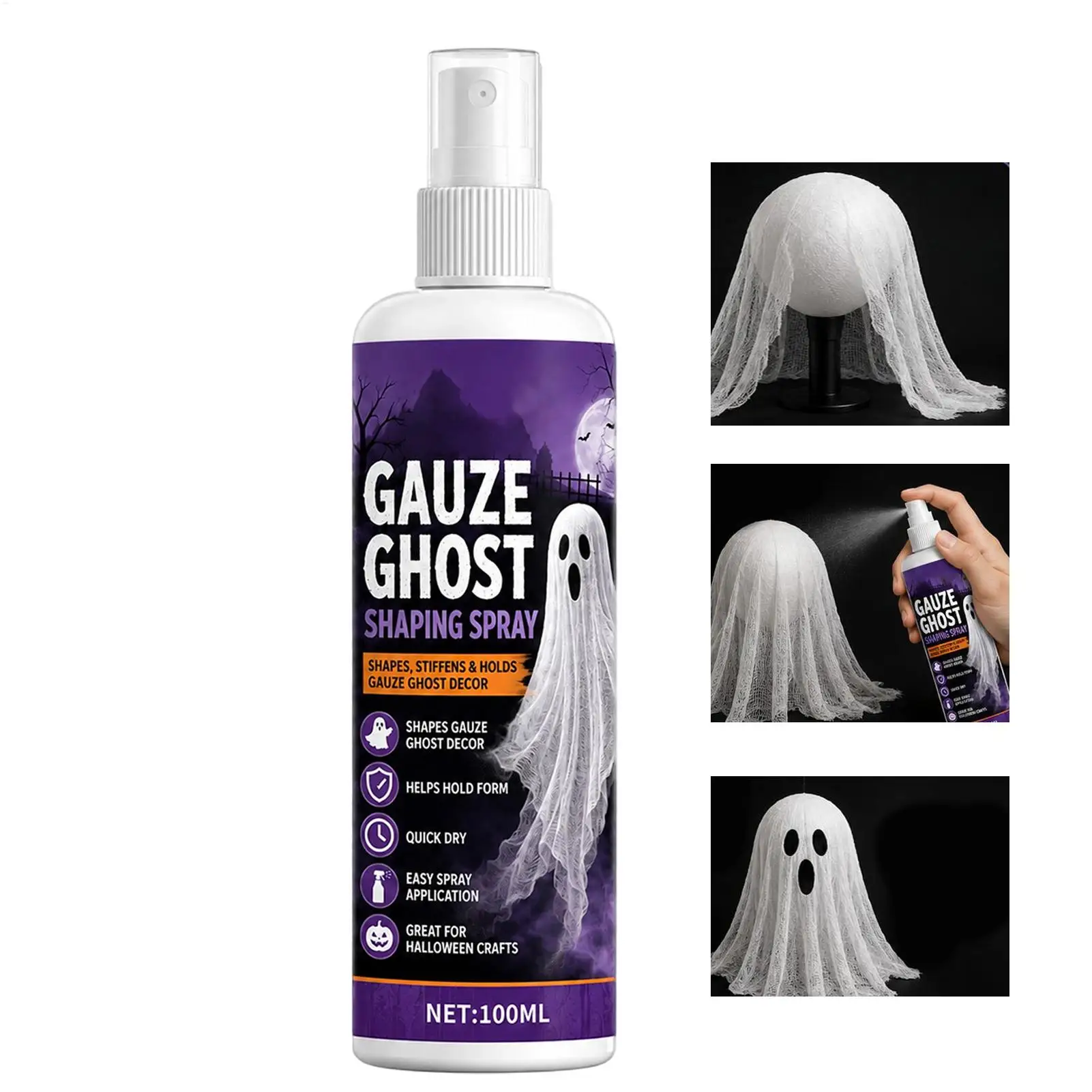 Fabric Stiffener Spray 100ML Stiffening Mist Adhesive Halloween Craft DIY Ghost Shape Quick Drying Hat Stiffener for Clothes