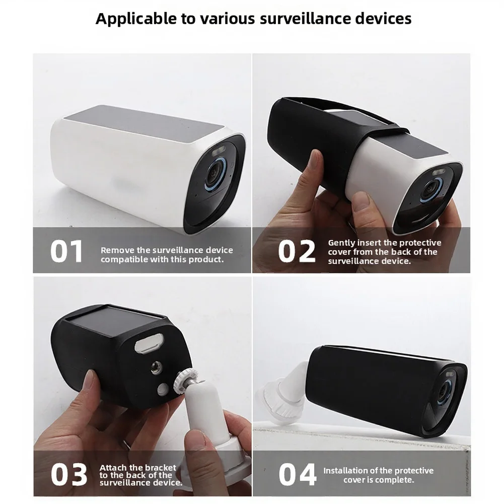 For EufyCam 3 Silicone Case Black Flexible Waterproof Cover with Push Pull Design and External Cable Management Slot
