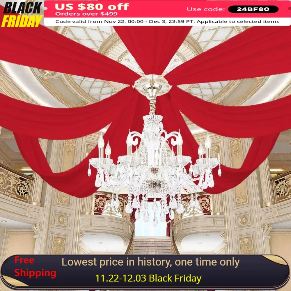 

5x10FT Ceiling Drapes for Wedding, Chiffon Sheer Backdrop Drape, Wedding Arch Draping Fabric, 6 Panels Ceiling Drapes