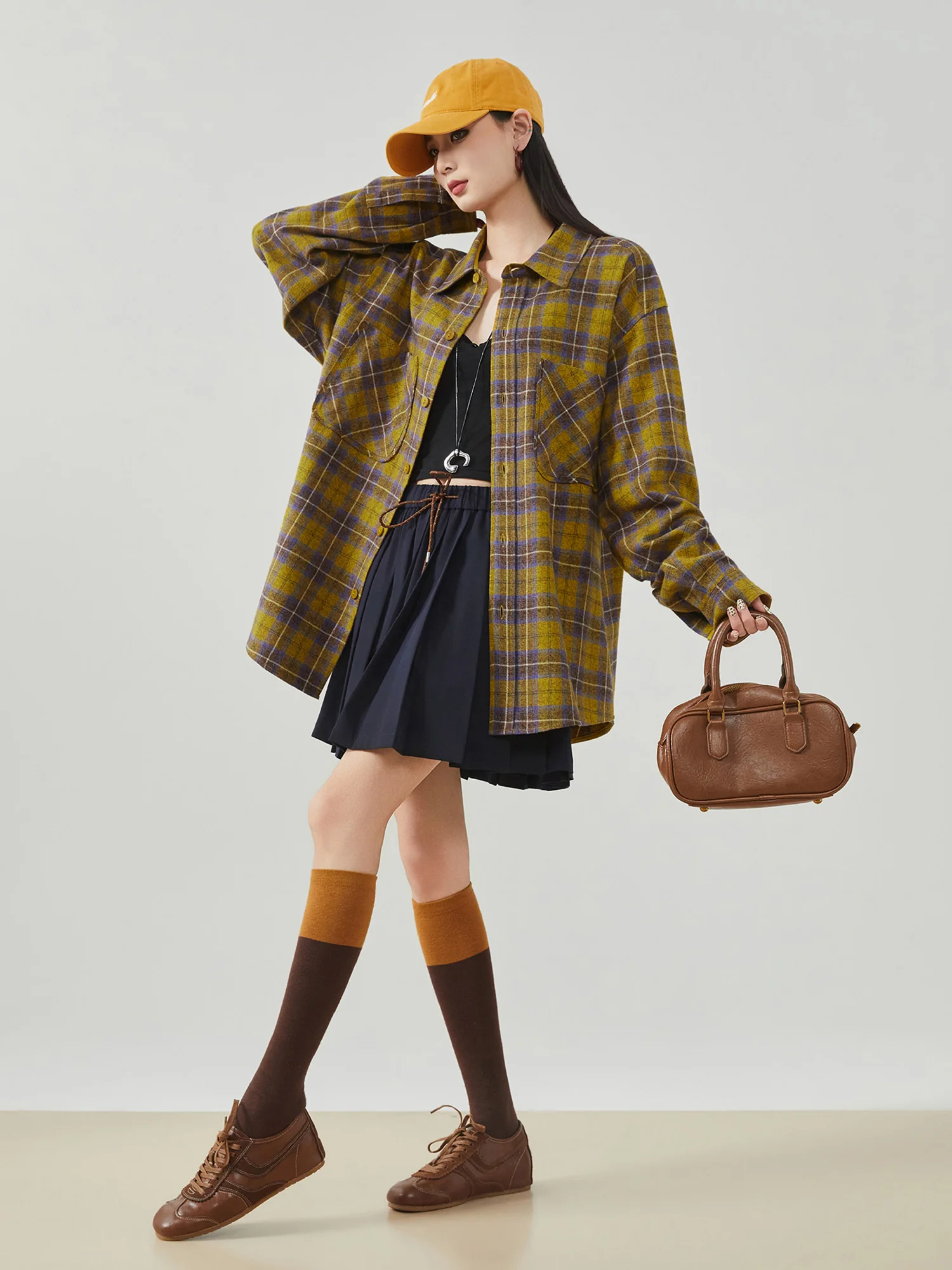 

Ретро-рубашка в клетку с цветными блоками, женская свободная повседневная многослойная базовая кофта, модный топ, весна 2026, новинка