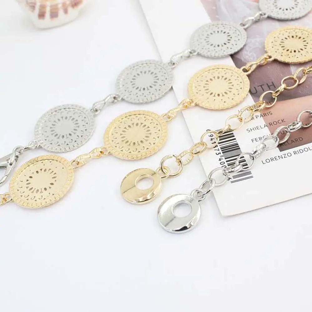 Elegant Round Metal Belt For Women Retro Gold Silver Carved Hollow Out Chain Long Belts Dress Decorative Lady Waistband