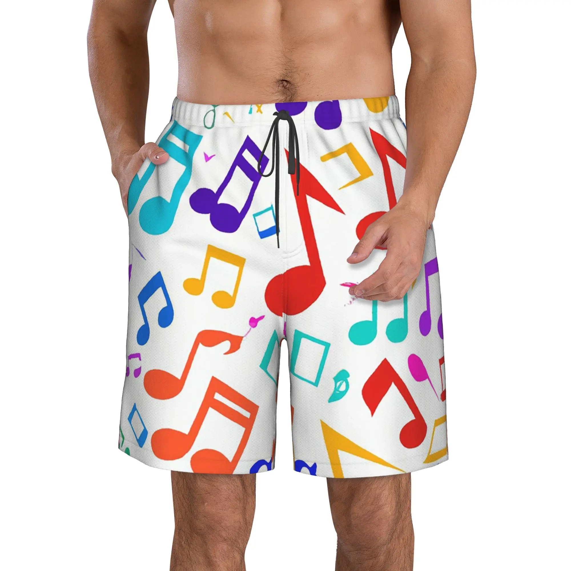 Colorful Musical Notes Pattern Trunks Beach Board Shorts Casual Quick Dry Swim Summer Men Pants