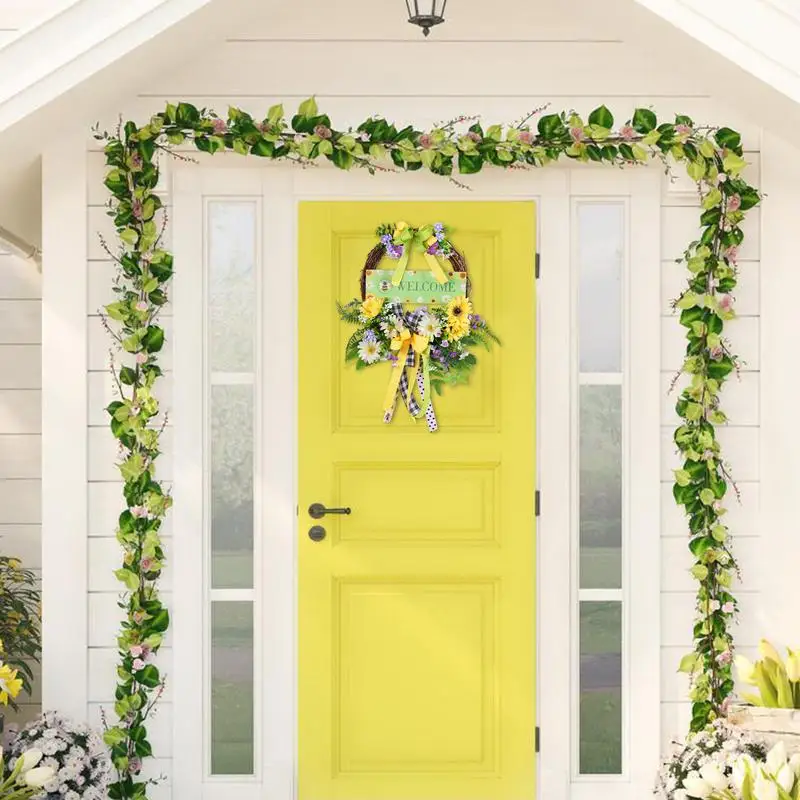 

Spring Sunflower Wreath Artificial Sunflower Door Welcome All-Year Wreath Farmhouse Wreath Ornament Spring Autumn Use Rustic