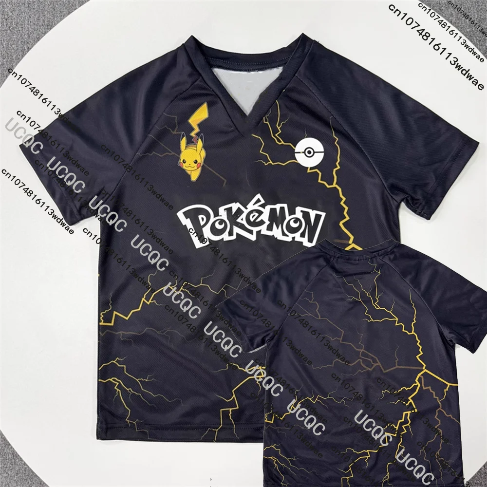 De nieuwste Pokemon Anime Pikachu Boy sneldrogend kindervoetbaltraining T-shirt met korte mouwen en print Family Look sporttop