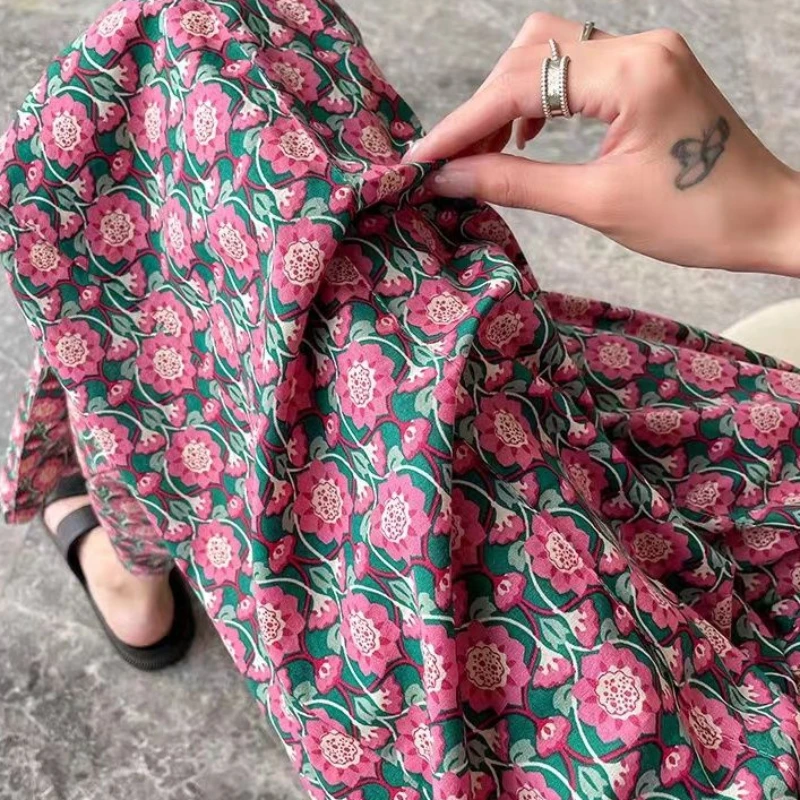 New Arrival 2026 Summer Floral Wide Leg Pants High Waist Vintage Beach Trousers Women Loose Comfort Pants