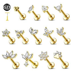 ASTM F136 G23 Titanium Flower Threadless Earring Piercing Petals Leaf Heart Butterfly Pin Daith Conch Push in Labret Stud