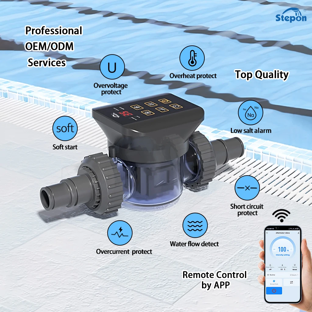 Smart 2.5-10g/h,2500-12000Gallons WiFi APP Remote Control Self-Cleaning Salt Chlorine Electrolytic System for Swimming Pool