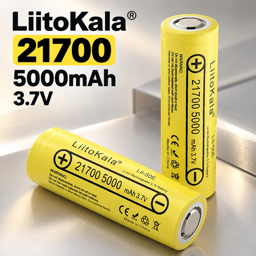 Akumulator LiitoKala Lii-50E 3.7V 21700 5000mAh, ładowalny, o wysokiej mocy rozładowania 5C, do urządzeń elektronicznych i latarek. — zdjęcie produktu 1
