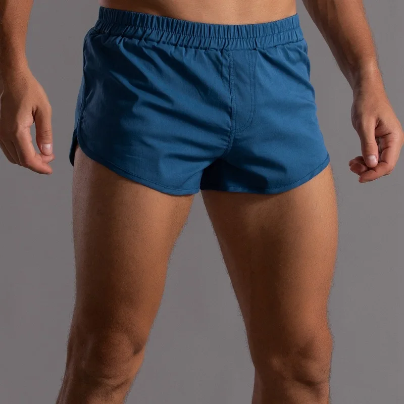 Shorts boxer masculinos de algodão, bainha redonda, bottoms sexy para dormir em casa, cintura elástica solta, boxers de pijama branco e cuecas leves