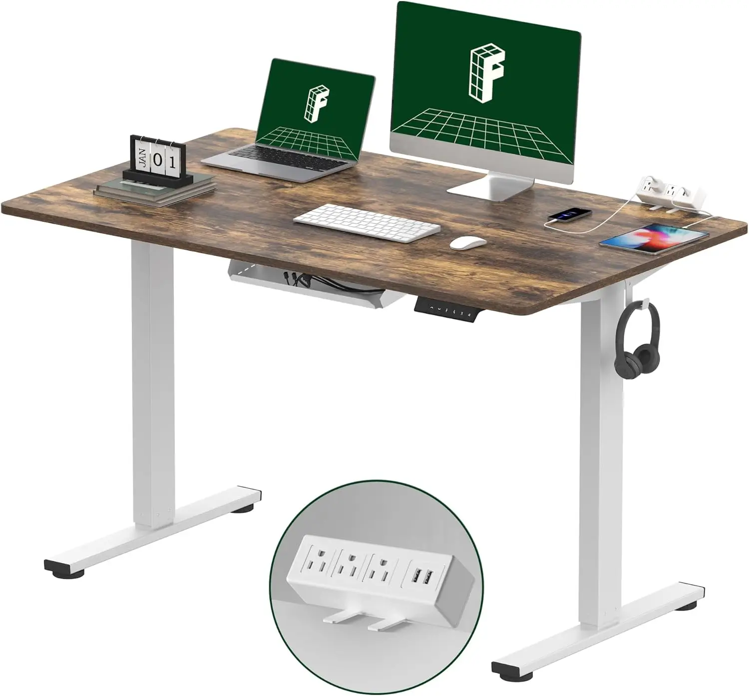 Stand up table, clip on power board, 48 x 30 height adjustable stand up table (white frame+48 