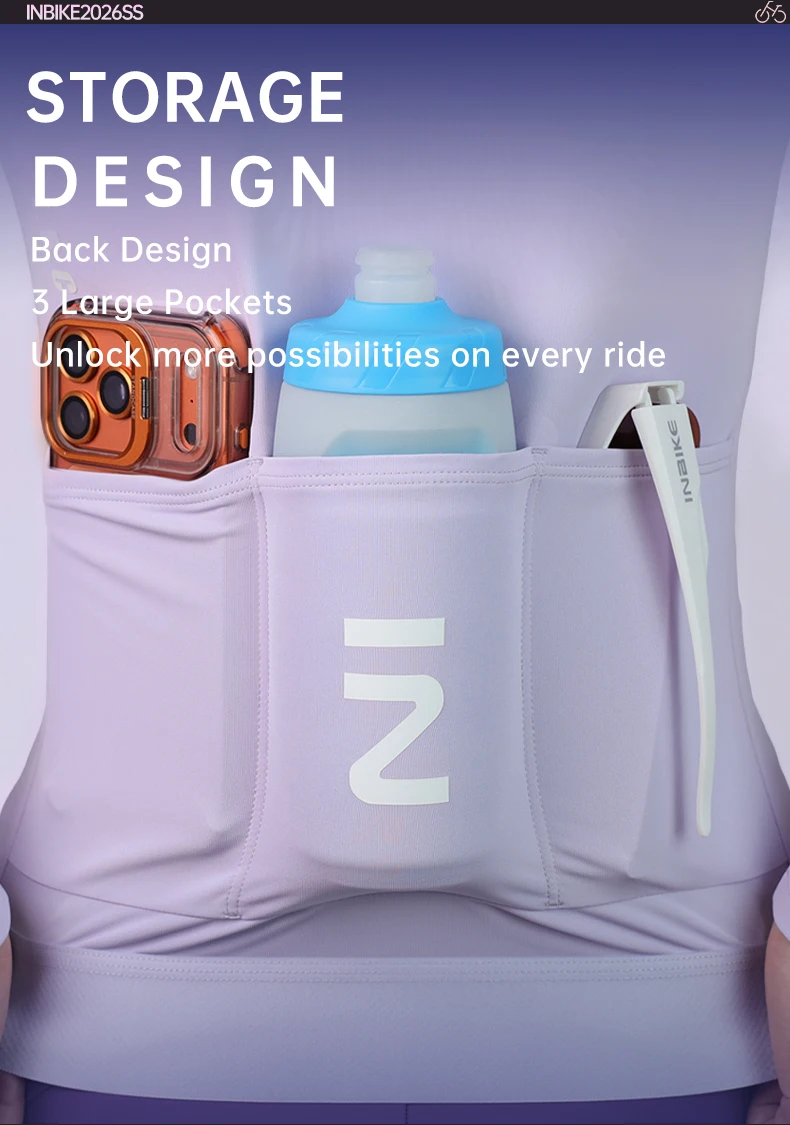 INBIKE Damen-Radtrikot, atmungsaktiv, schnelle Wärmeableitung, Sommer-Fahrrad-Langarmkleidung, Sport-T-Shirt mit 3 Taschen auf der Rückseite – Detail 6