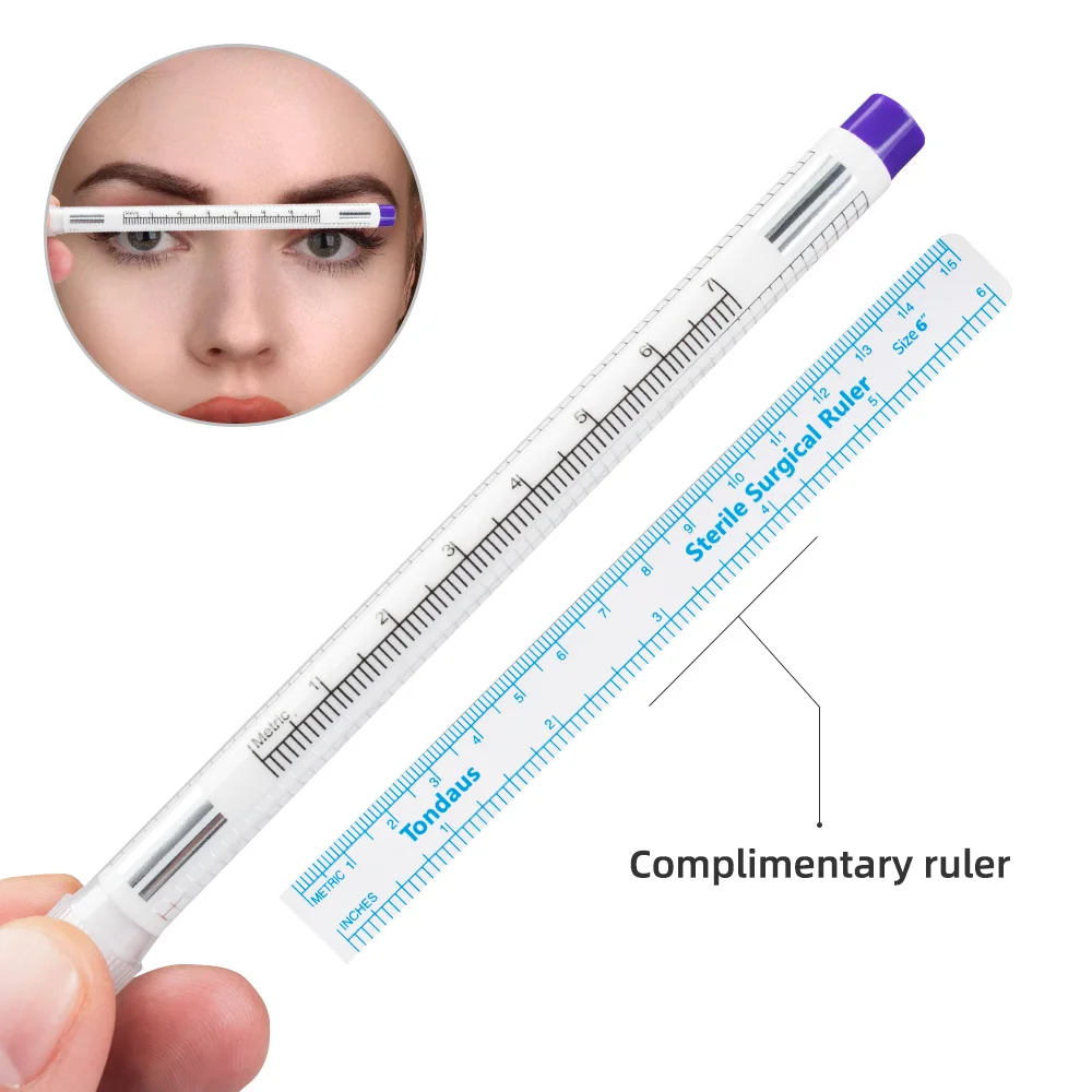Regla de medición estéril de grado médico, marcador de piel, juego de rotuladores para Microblading, maquillaje, suministros de tatuaje, rotulador