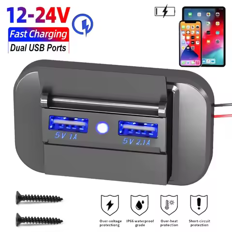 12V USB Car Charger Power Socket 5V/3.1A Panel Wall Mount Adapter for Car Caravan Truck