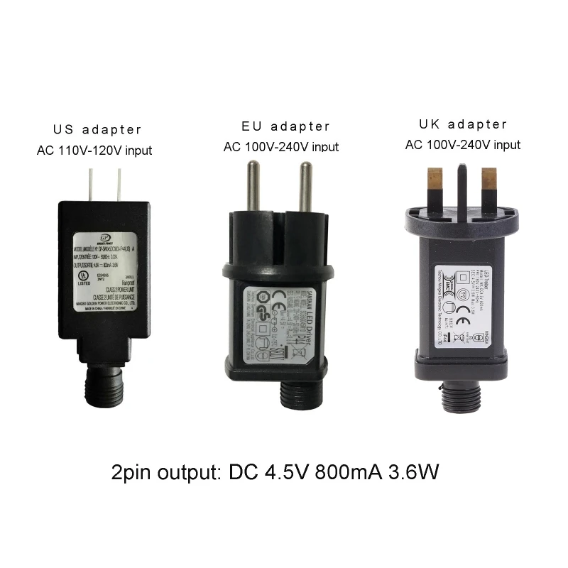 

Waterproof EU US UK Plug AC to for DC 4.5V 800mA 2pin Power Supply Adapter for LED Lights Battery Eliminator and more Dev