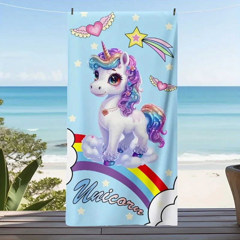 Newest Beach Sand Towel Star Rainbow Cute Unicorn Print Beach Towel Colorful Swimming Microfiber Towel Quick Dry Travel Towel