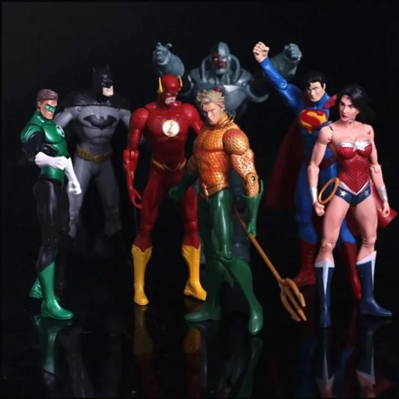 Liga da Justiça DC anime Batman Superman Aquaman Lanterna Verde Flash Mulher Maravilha Figura Modelo Ornamentos Personalizados Atacado